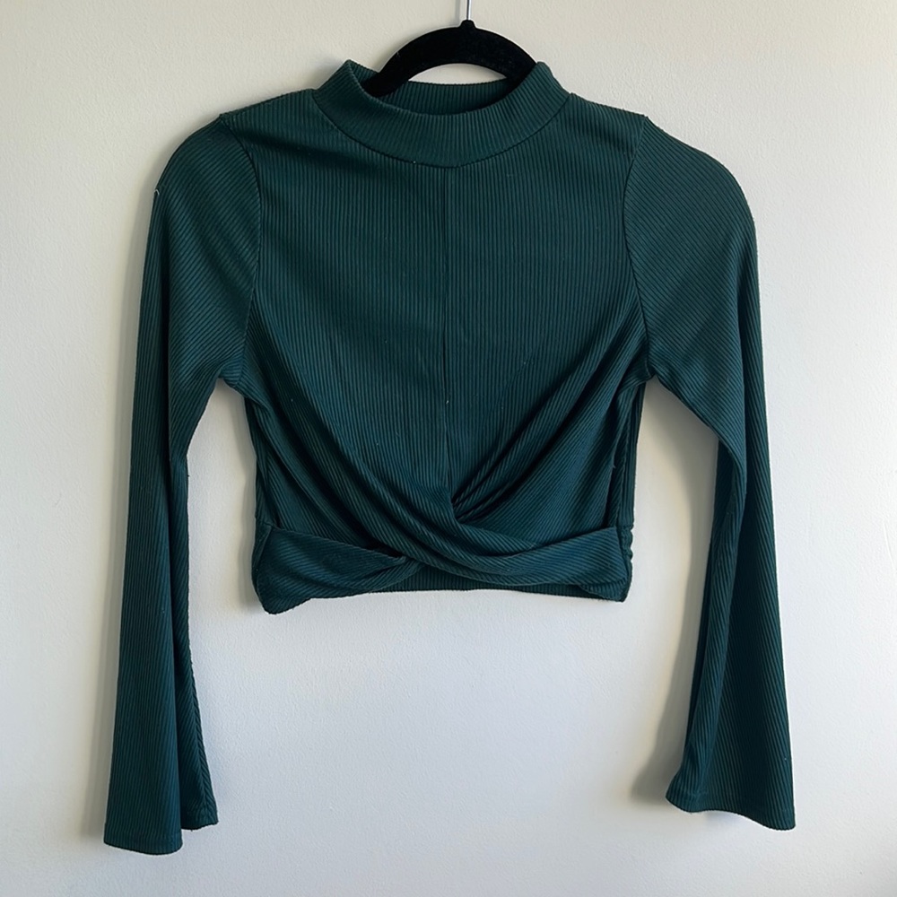 Deep green mock neck crop top